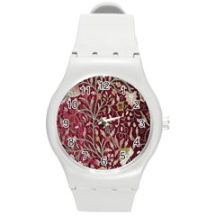 Crewel Fabric Tree Of Life Maroon Round Plastic Sport Watch (m)