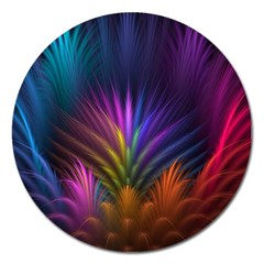 Colored Rays Symmetry Feather Art Magnet 5  (round) by BangZart