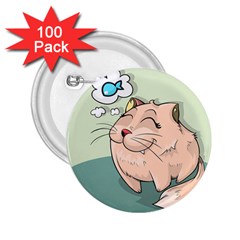 Cat Animal Fish Thinking Cute Pet 2 25  Buttons (100 Pack)  by Nexatart