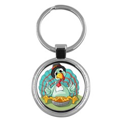 Pie Turkey Eating Fork Knife Hat Key Chains (round)  by Nexatart