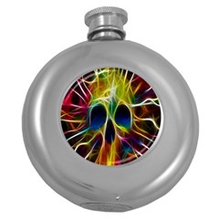 Skulls Multicolor Fractalius Colors Colorful Round Hip Flask (5 Oz) by BangZart