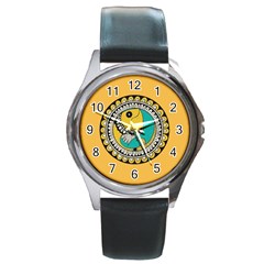 Madhubani Fish Indian Ethnic Pattern Round Metal Watch by BangZart