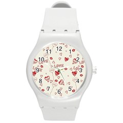 Pattern Hearts Kiss Love Lips Art Vector Round Plastic Sport Watch (m) by BangZart