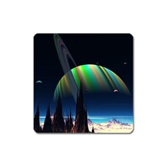 Planets In Space Stars Square Magnet by BangZart