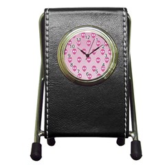 Alien Pattern Pink Pen Holder Desk Clocks by BangZart