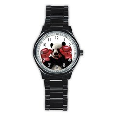 Boxing Panda  Stainless Steel Round Watch by Valentinaart