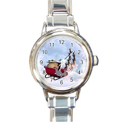 Christmas, Santa Claus With Reindeer Round Italian Charm Watch by FantasyWorld7