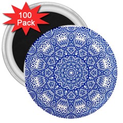 Blue Mandala Art Pattern 3  Magnets (100 Pack)