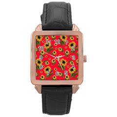 Sunflowers Pattern Rose Gold Leather Watch  by Valentinaart