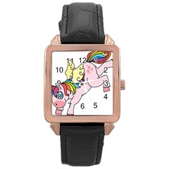 Unicorn Arociris Raimbow Magic Rose Gold Leather Watch  by Nexatart