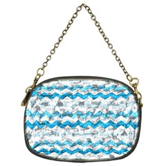 Baby Blue Chevron Grunge Chain Purses (two Sides)  by designworld65