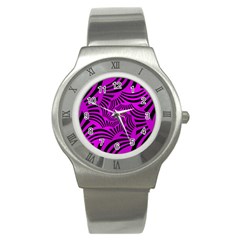 Black Spral Stripes Pink Stainless Steel Watch