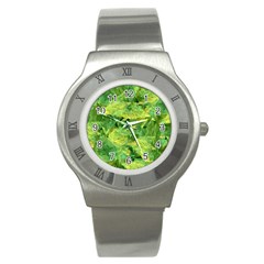 Green Springtime Leafs Stainless Steel Watch