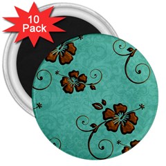 Chocolate Background Floral Pattern 3  Magnets (10 Pack)  by Nexatart