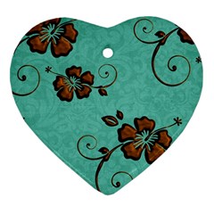 Chocolate Background Floral Pattern Heart Ornament (two Sides) by Nexatart
