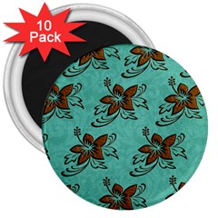 Chocolate Background Floral Pattern 3  Magnets (10 Pack)  by Nexatart