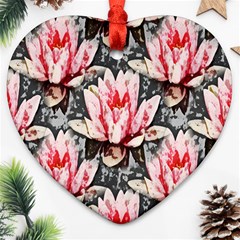 Water Lily Background Pattern Heart Ornament (two Sides) by Nexatart