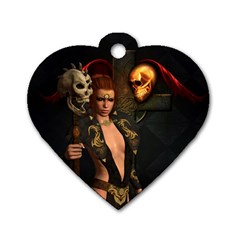 The Dark Side, Women With Skulls In The Night Dog Tag Heart (two Sides) by FantasyWorld7