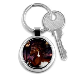 Steampunk Wonderful Wild Horse With Clocks And Gears Key Chains (round)  by FantasyWorld7