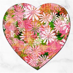 Pink Flowers Floral Pattern Jigsaw Puzzle (heart)