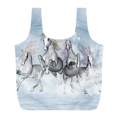 Awesome Running Horses In The Snow Full Print Recycle Bags (l)  by FantasyWorld7