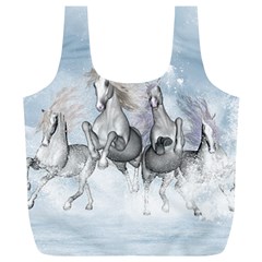 Awesome Running Horses In The Snow Full Print Recycle Bags (l)  by FantasyWorld7