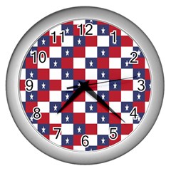 American Flag Star White Red Blue Wall Clocks (silver) 