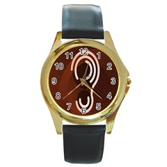 Fan Line Chevron Wave Brown Round Gold Metal Watch by Mariart