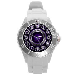 Digital Celtic Clock Template Time Number Purple Round Plastic Sport Watch (l)