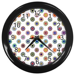 Flowers Pattern Recolor Artwork Sunflower Rainbow Beauty Wall Clocks (black) by Mariart