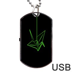 Origami Light Bird Neon Green Black Dog Tag Usb Flash (two Sides) by Mariart