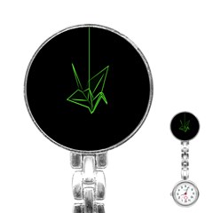 Origami Light Bird Neon Green Black Stainless Steel Nurses Watch