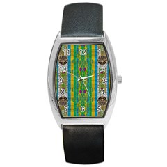 Rainbows Rain In The Golden Mangrove Forest Barrel Style Metal Watch by pepitasart