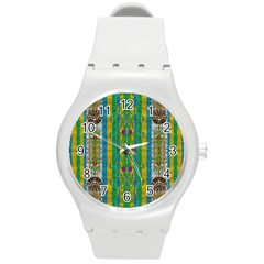 Rainbows Rain In The Golden Mangrove Forest Round Plastic Sport Watch (m) by pepitasart