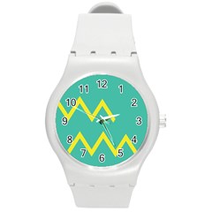 Waves Chevron Wave Green Yellow Sign Round Plastic Sport Watch (m)