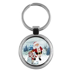 Funny Santa Claus With Snowman Key Chains (round)  by FantasyWorld7