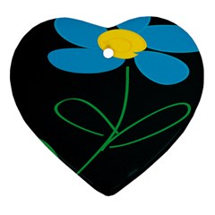 Whimsical Blue Flower Green Sexy Ornament (heart)