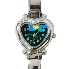 Whimsical Blue Flower Green Sexy Heart Italian Charm Watch