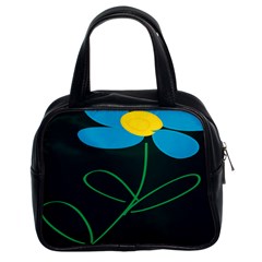 Whimsical Blue Flower Green Sexy Classic Handbags (2 Sides) by Mariart