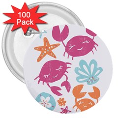 Animals Sea Flower Tropical Crab 3  Buttons (100 Pack) 