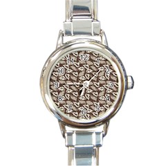 Dried Leaves Grey White Camuflage Summer Round Italian Charm Watch by Mariart