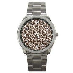 Dried Leaves Grey White Camuflage Summer Sport Metal Watch by Mariart