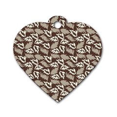 Dried Leaves Grey White Camuflage Summer Dog Tag Heart (one Side) by Mariart