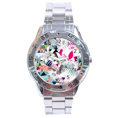 Flower Graphic Pattern Floral Stainless Steel Analogue Watch