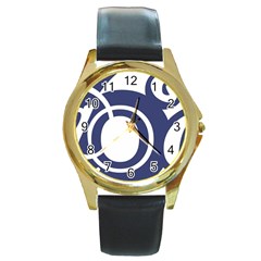 Garamond Blue White Wave Chevron Round Gold Metal Watch by Mariart