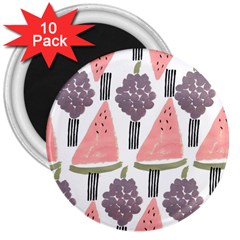 Grapes Watermelon Fruit Patterns Bouffants Broken Hearts 3  Magnets (10 Pack) 