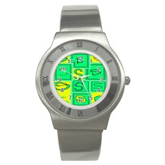 Letter Huruf S Sign Green Yellow Stainless Steel Watch by Mariart