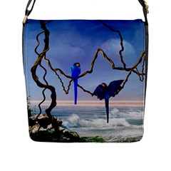 Wonderful Blue  Parrot Looking To The Ocean Flap Messenger Bag (l)  by FantasyWorld7