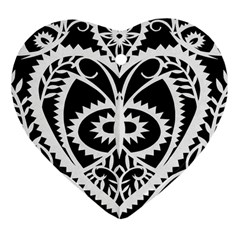 Paper Cut Butterflies Black White Ornament (heart)