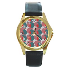 Pink Red Grey Three Art Round Gold Metal Watch by Mariart